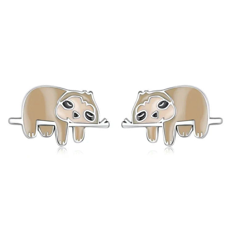 S925 Sterling Silver Cute Sloth Ear Studs Women Earrings, Cute Sloth