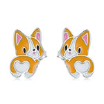 S925 Sterling Silver Cute Corgi Ear Studs Women Earrings, Cute Corgi
