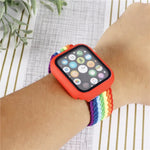 Adjustable Striped Woven Nylon Watchband + Watch Case Set For Apple Watch Series, 7 41mm/6&SE&5&4 40mm/3&2&1 38mm, 7 45mm/6&SE&5&4 44mm/3&2&1 42mm