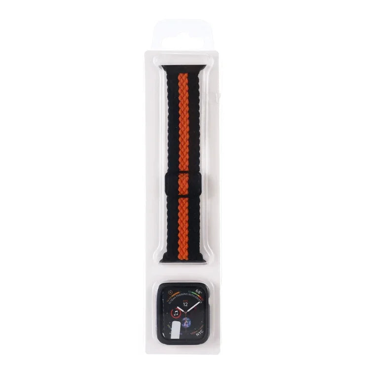 Adjustable Striped Woven Nylon Watchband + Watch Case Set For Apple Watch Series, 7 41mm/6&SE&5&4 40mm/3&2&1 38mm, 7 45mm/6&SE&5&4 44mm/3&2&1 42mm