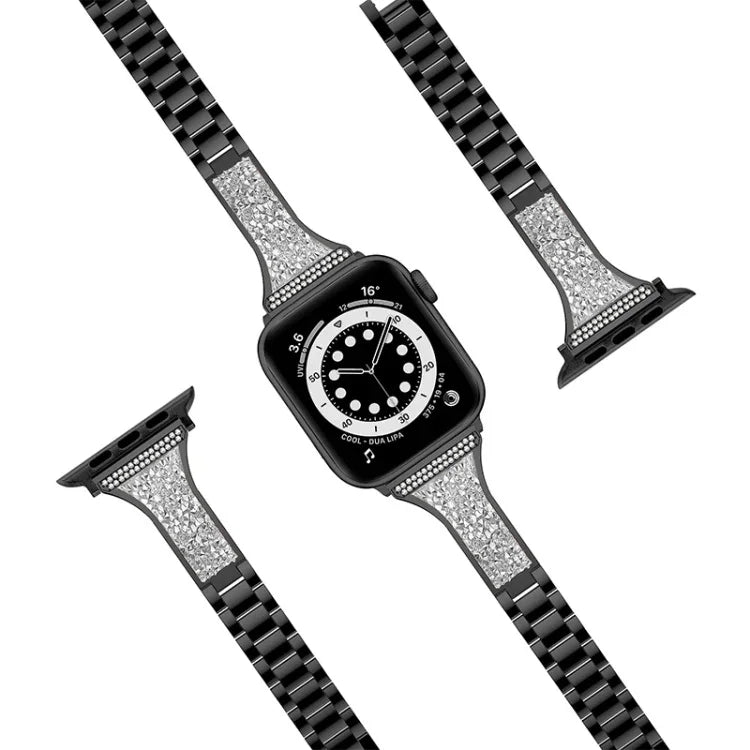 Diamond Encrusted Leather Strap Watchband For Apple Watch Series, 7 41mm / 6&SE&5&4 40mm / 3&2&1 38mm, 7 45mm / 6&SE&5&4 44mm / 3&2&1 42mm