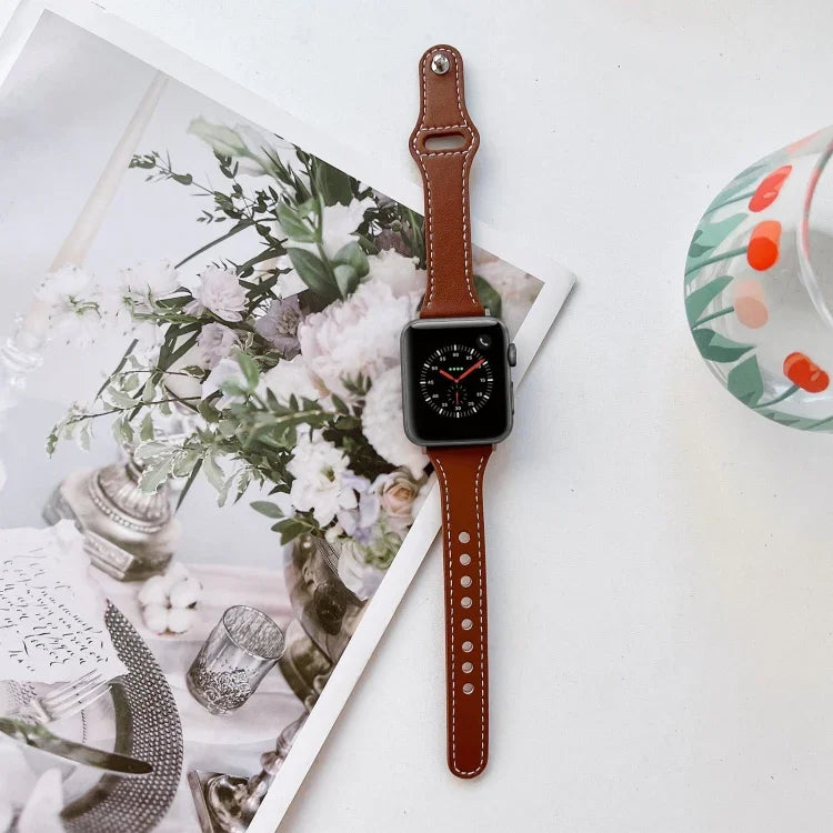Flat Texture Leather Watchband For Apple Watch Series, 7 41mm / 6&SE&5&4 40mm / 3&2&1 38mm, 7 45mm / 6&SE&5&4 44mm / 3&2&1 42mm