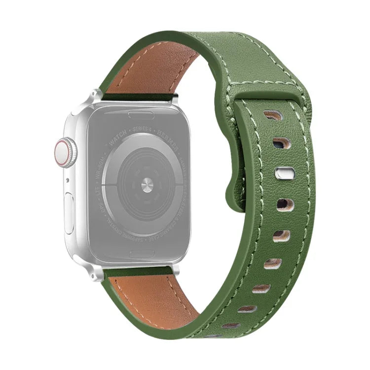 Butterfly Buckle Cowhide Leather Watchband For Apple Watch Series, 7 41mm / 6&SE&5&4 40mm / 3&2&1 38mm, 7 45mm / 6&SE&5&4 44mm / 3&2&1 42mm