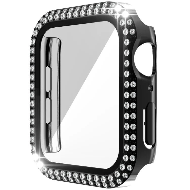 Double-Row Diamond PC+Tempered Glass Watch Case For Apple Watch Series, 6&SE&5&4 40mm, 6&SE&5&4 44mm, 6&SE&5&4 40mm / 3&2&1 38mm