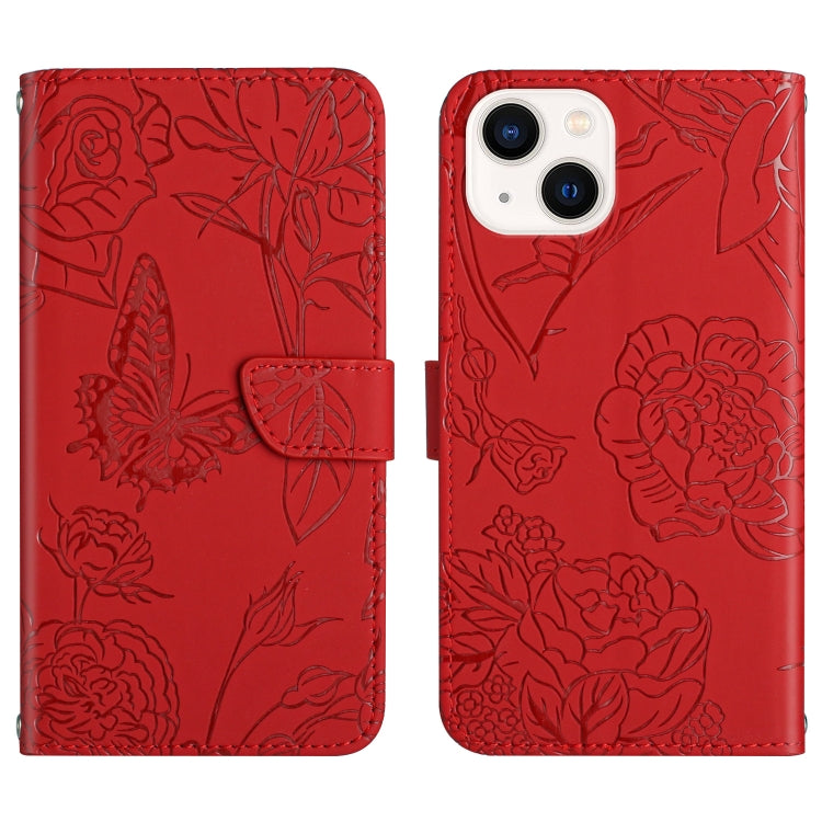 Skin Feel Butterfly Peony Embossed Leather Phone Case, For iPhone 13, For iPhone 13 mini, For iPhone 13 Pro, For iPhone 13 Pro Max, For iPhone XS / X, For iPhone XR, For iPhone XS Max