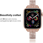 Four-row Diamond-set Metal Watchband For Apple Watch Series, 7 41mm / 6&SE&5&4 40mm / 3&2&1 38mm, 7 45mm / 6&SE&5&4 44mm / 3&2&1 42mm