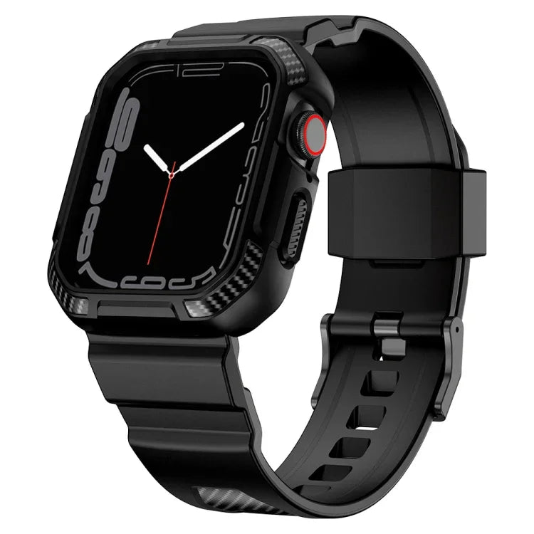 Integrated Carbon Fiber Pattern Silicone Watch Band For Apple Watch Series, 7 41mm / 6&SE&5&4 40mm / 3&2&1 38mm, 7 45mm / 6&SE&5&4 44mm / 3&2&1 42mm