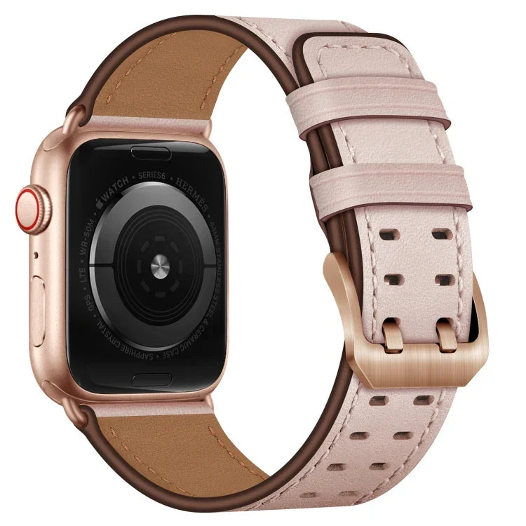 Double Buckles Leather Watch Band For Apple Watch Series, 7 41mm / 6&SE&5&4 40mm / 3&2&1 38mm, 7 45mm / 6&SE&5&4 44mm / 3&2&1 42mm
