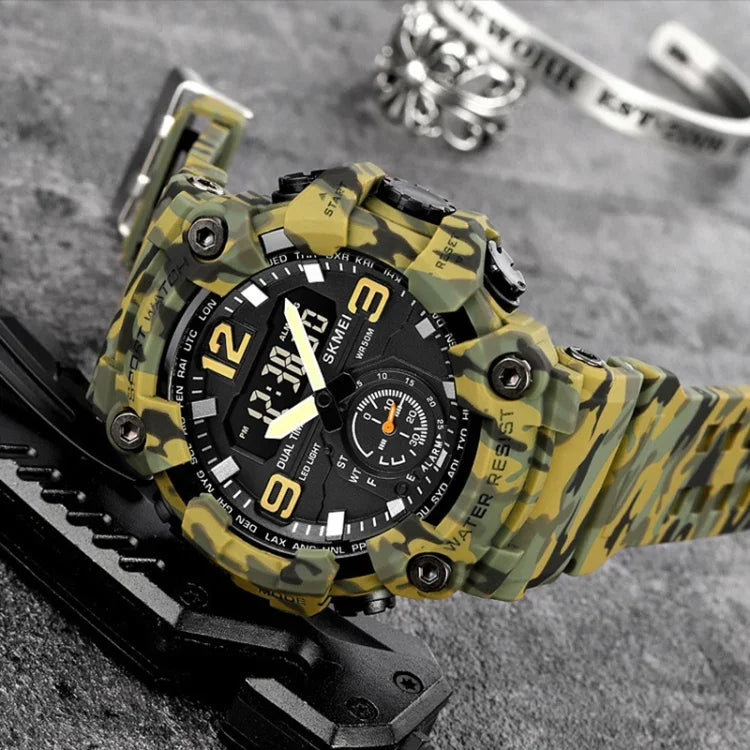 SKMEI 1965 Stainless Steel Buckle PU Strap Waterproof Electronic Watch