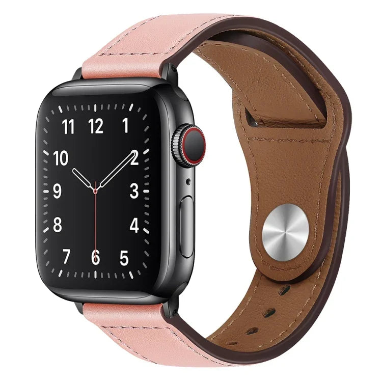 PU Leather Black Buckle Watch Band For Apple Watch Series, 7 45mm / 6&SE&5&4 44mm / 3&2&1 42mm, 7 41mm / 6&SE&5&4 40mm / 3&2&1 38mm