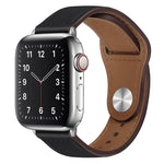 PU Leather Silver Buckle Watch Band For Apple Watch Series, 7 45mm / 6&SE&5&4 44mm / 3&2&1 42mm, 7 41mm / 6&SE&5&4 40mm / 3&2&1 38mm