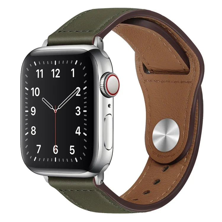 PU Leather Silver Buckle Watch Band For Apple Watch Series, 7 45mm / 6&SE&5&4 44mm / 3&2&1 42mm, 7 41mm / 6&SE&5&4 40mm / 3&2&1 38mm