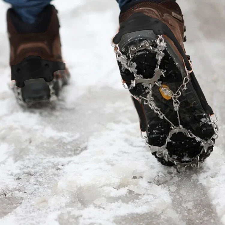 1 Pair 19 Teeth Anti-Slip Ice Gripper Hiking Climbing Chain Shoes Covers, 19 Teeth Size:L(Black), 19 Teeth Size:L(Orange), 19 Teeth Size:XL(Black), 19 Teeth Size:XL(Orange)