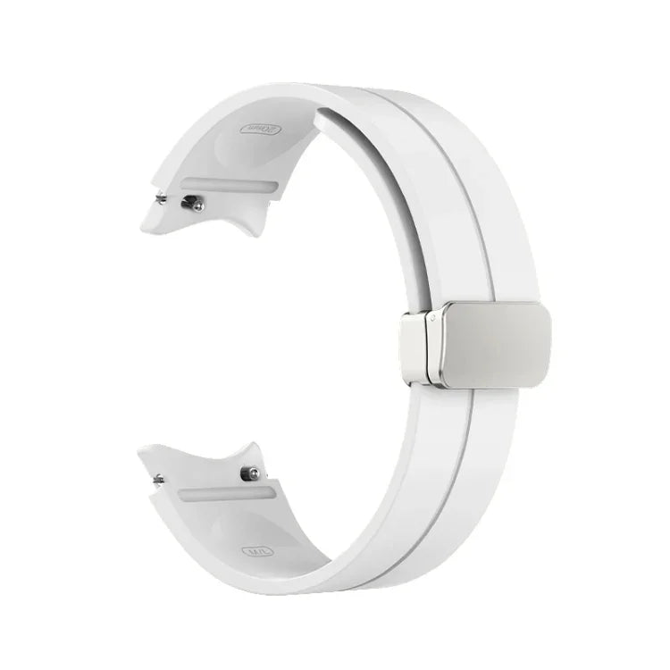 Folding Silver Buckle Silicone Watch Band, For Samsung Galaxy Watch5 40&44mm / Pro 45mm