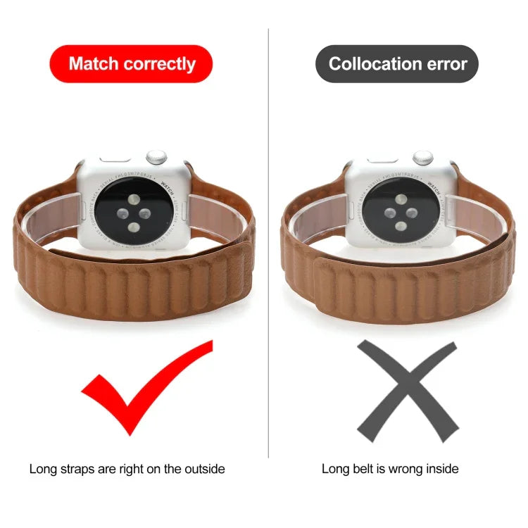 Magnetic Two-color Loop Slim Leather Watch Band For Apple Watch Series, 7 45mm / 6&SE&5&4 44mm / 3&2&1 42mm, 7 41mm / 6&SE&5&4 40mm / 3&2&1 38mm