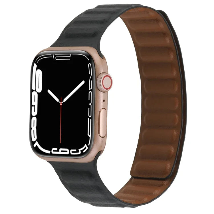Magnetic Two-color Loop Slim Leather Watch Band For Apple Watch Series, 7 45mm / 6&SE&5&4 44mm / 3&2&1 42mm, 7 41mm / 6&SE&5&4 40mm / 3&2&1 38mm