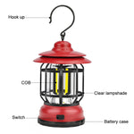 Portable Retro Hanging Lamp Lantern Camping Tent Light, USB Charging, Battery Type, Not Included Battery