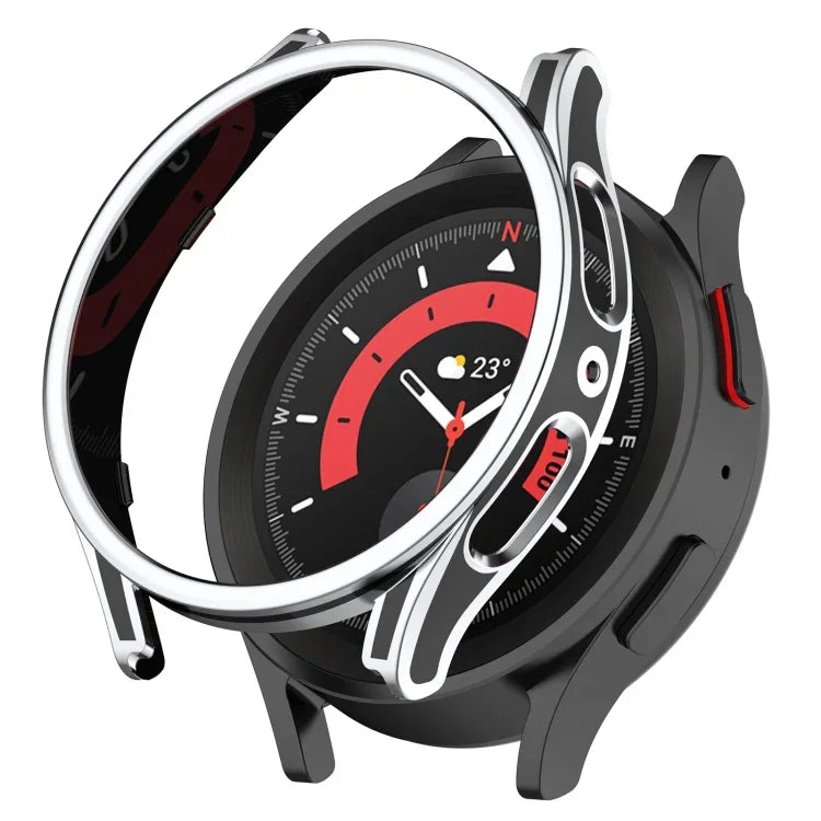 Hanging Sculpture Two-color Protective Watch Case with Tempered Glass Film, For Samsung Galaxy Watch5 Pro 45mm, For Samsung Galaxy Watch5 40mm, For Samsung Galaxy Watch5 44mm, For Samsung Galaxy Watch4 40mm, For Samsung Galaxy Watch4 44mm
