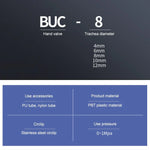 LAIZE Manual Valve Pneumatic Quick Fitting Connector, BUC-4, BUC-6, BUC-8, BUC-10, BUC-12, HVFF-4, HVFF-6, HVFF-8, HVFF-10, HVFF-12