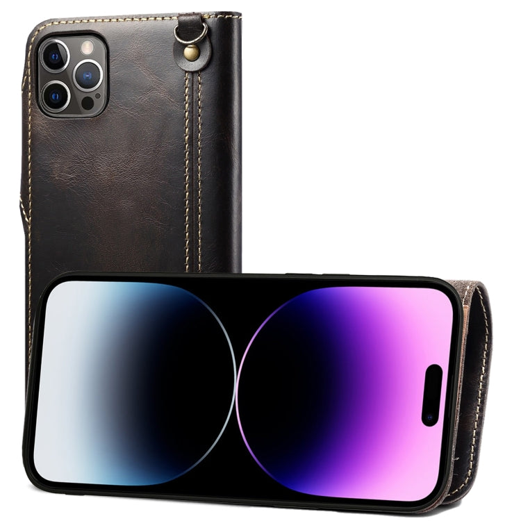 Denior Oil Wax Cowhide Magnetic Button Genuine Leather Case, For iPhone 14 Pro Max, For iPhone 14 Pro, For iPhone 14, For iPhone 14 Plus, For iPhone 13 Pro Max, For iPhone 13 Pro, For iPhone 13, For iPhone 13 mini, For iPhone 12 Pro Max                ...