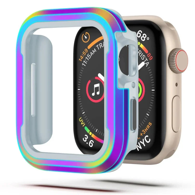 Apple Watch protective case displaying aluminum alloy and TPU design for various Apple Watch models.