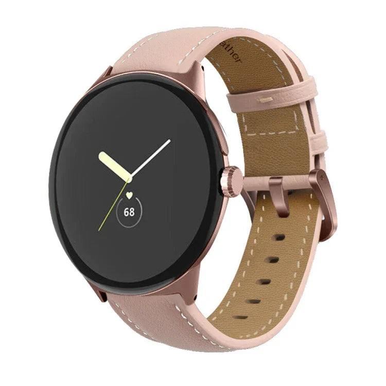 Pointed Tail Stitching Genuine Leather Watch Band, For Google Pixel Watch 4 / 3 / 2 / 1 41mm
