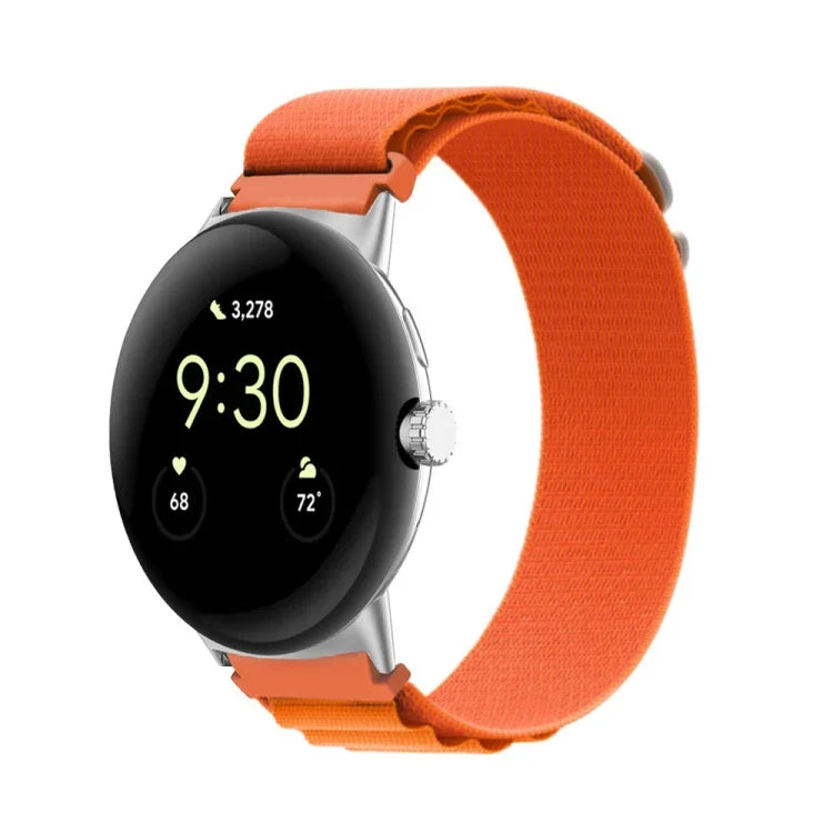 Nylon Loop Silver Connector Watch Band, For Google Pixel Watch 4 / 3 / 2 / 1 41mm