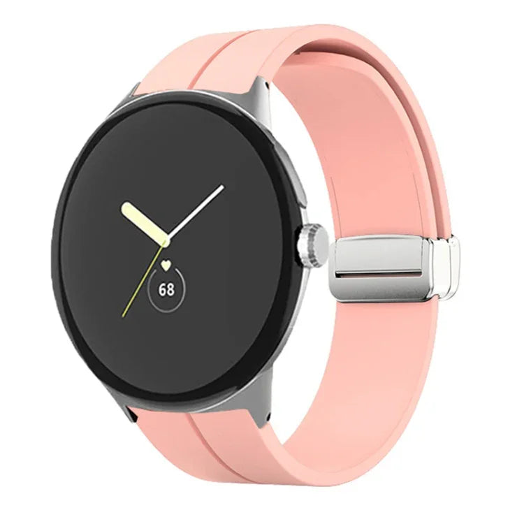 Solid-color Folding Buckle Silicone Watch Band, For Google Pixel Watch 4 / 3 / 2 / 1 41mm
