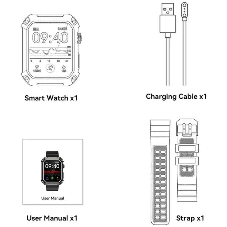 Rogbid Tank S2 1.83 inch IPS Screen Smart Watch, Support Bluetooth Calling / Blood Pressure / Sleep Monitoring, S2 (Black)