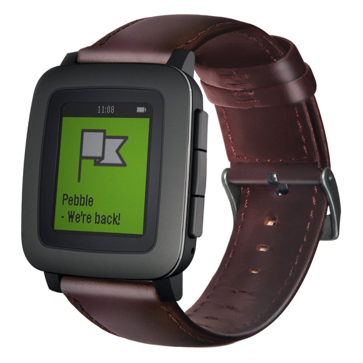 Oil Wax Genuine Leather Watch Band, For Amazfit 2 Stratos, For Ticwatch Pro / E2 / S2, For Pebble Gen 1, For Pebble Time