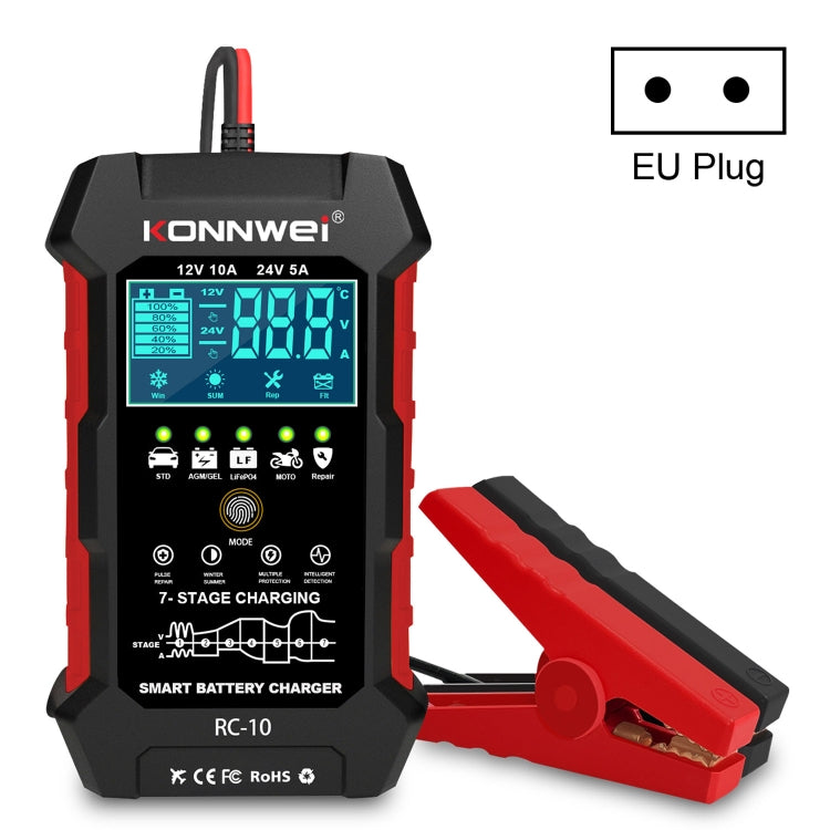 KONNWEI CR-10 2.4 inch Car Battery Charger Battery Pulse Repair Tool, EU Plug, US Plug, UK Plug