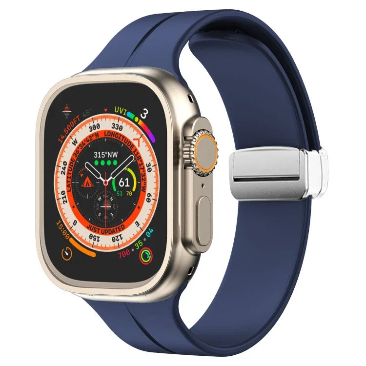 Magnetic Fold Clasp Silicone Watch Band, For Apple Watch Series 8&7 45mm, For Apple Watch Series 8&7 41mm