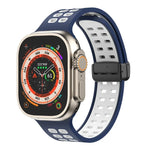 Magnetic Fold Clasp Square Holes Silicone Watch Band, For Apple Watch Series 8&7 45mm, For Apple Watch Series 8&7 41mm