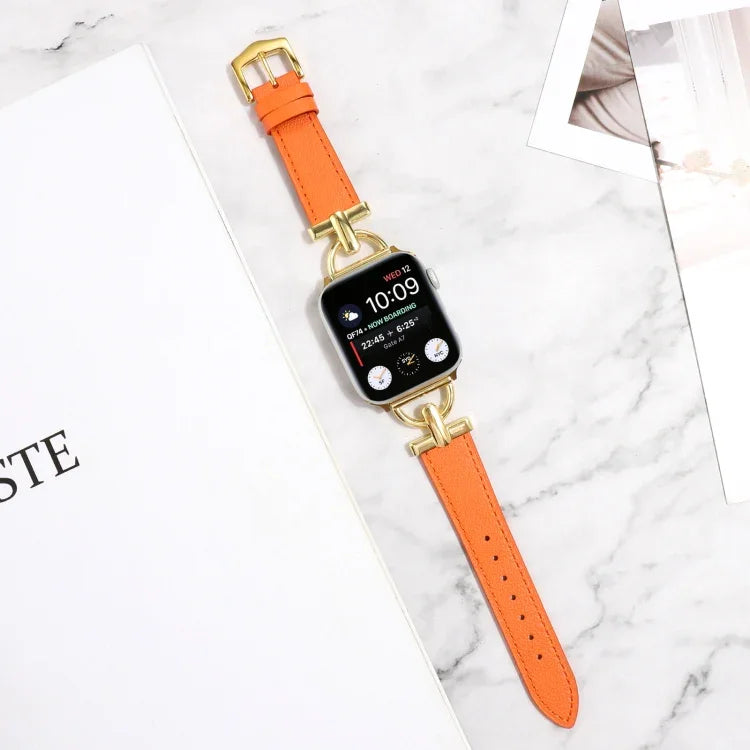 D-Buckle Plain Genuine Leather Watch Band, For Apple Watch Series 8&7 45mm, For Apple Watch Series 8&7 41mm