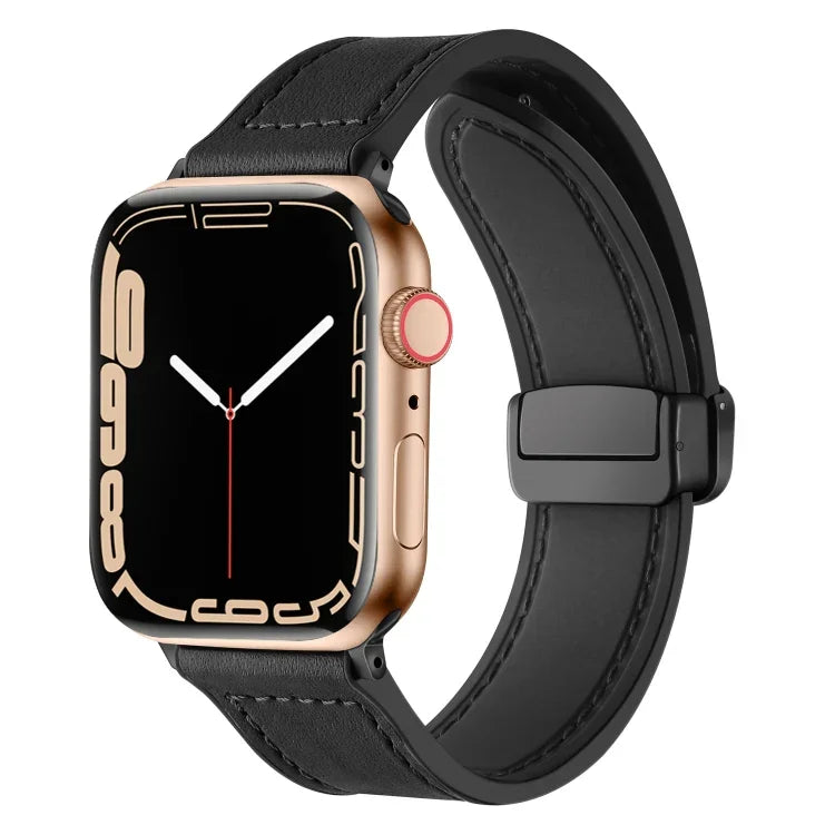 Magnetic Folding Silicone Leather Watch Band For Apple Watch Ultra 49mm / Series 8&7 45mm / SE 2&6&SE&5&4 44mm / 3&2&1 42mm, For Apple Watch Ultra 49mm