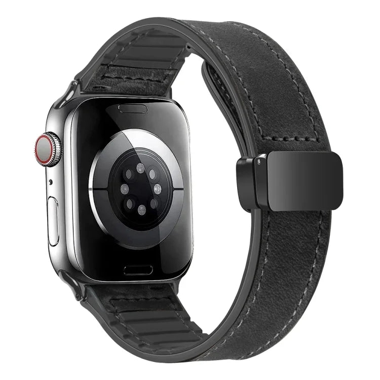 Magnetic Folding Silicone Leather Watch Band For Apple Watch Ultra 49mm / Series 8&7 45mm / SE 2&6&SE&5&4 44mm / 3&2&1 42mm, For Apple Watch Ultra 49mm