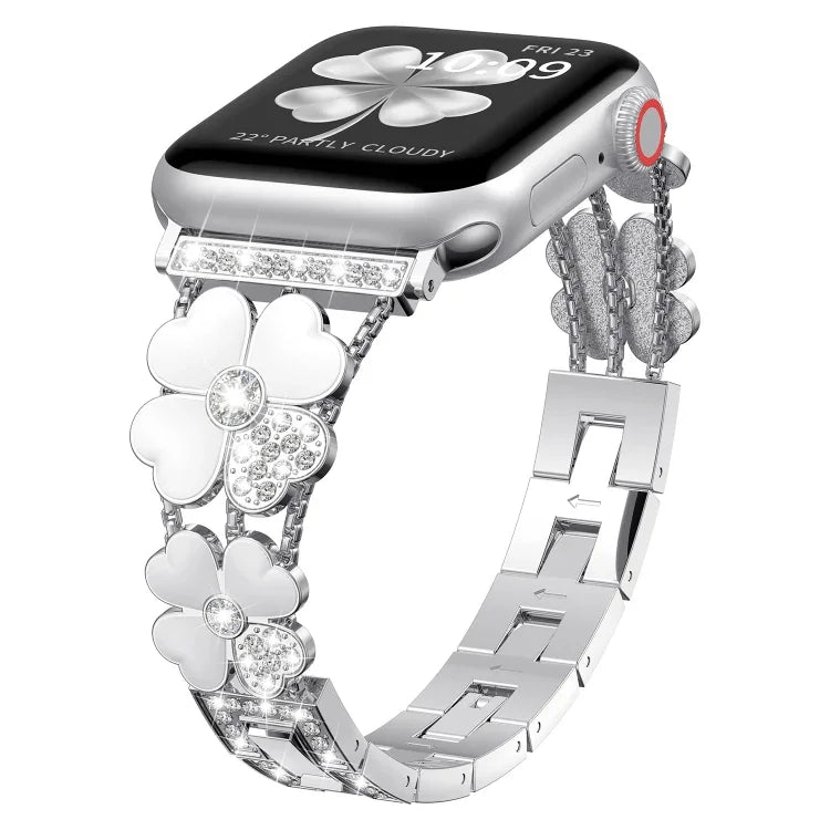 Petal Metal Diamond Watch Band, For Apple Watch 3 38mm, For Apple Watch 9 45mm, For Apple Watch 3 42mm, For Apple Watch 2 38mm, For Apple Watch 2 42 mm, For Apple Watch 38mm, For Apple Watch 42mm, For Apple Watch 9 41mm