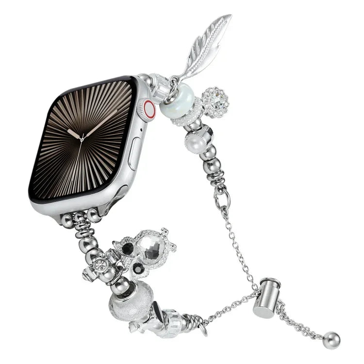 Bead Bracelet Metal Watch Band, For Apple Watch Series 10 46mm, For Apple Watch Series 10 42mm, For Apple Watch SE 2023 44mm, For Apple Watch SE 2023 40mm, For Apple Watch Ultra 2 49mm, For Apple Watch 9 45mm, For Apple Watch 9 41mm                    ...