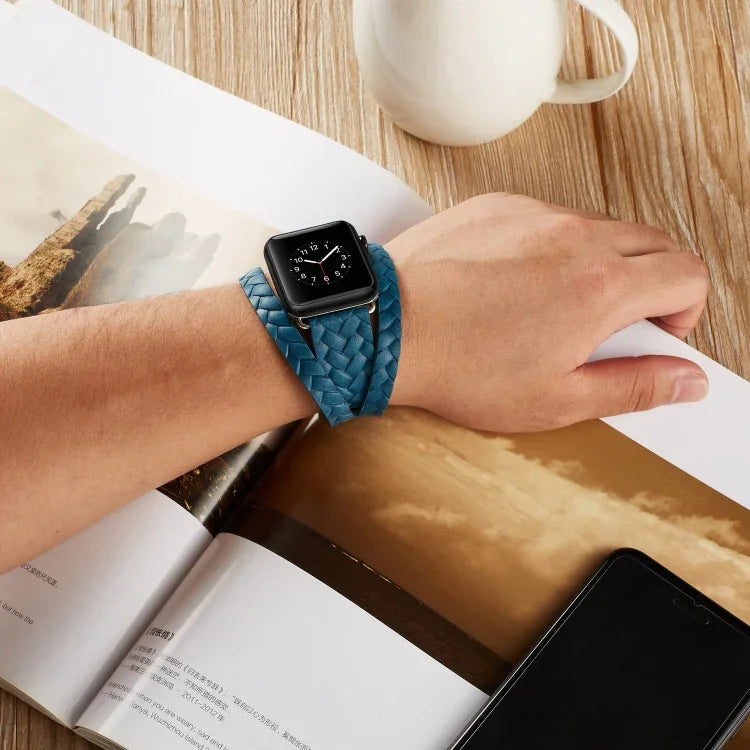 Top-grain Leather Embossed Crown Watchband, For Apple Watch Series 5 & 4 40mm / 3& 2 & 1 38mm, For Apple Watch Series 7 45mm / 6 & SE & 5 & 4 44mm / 3 & 2 & 1 42mm