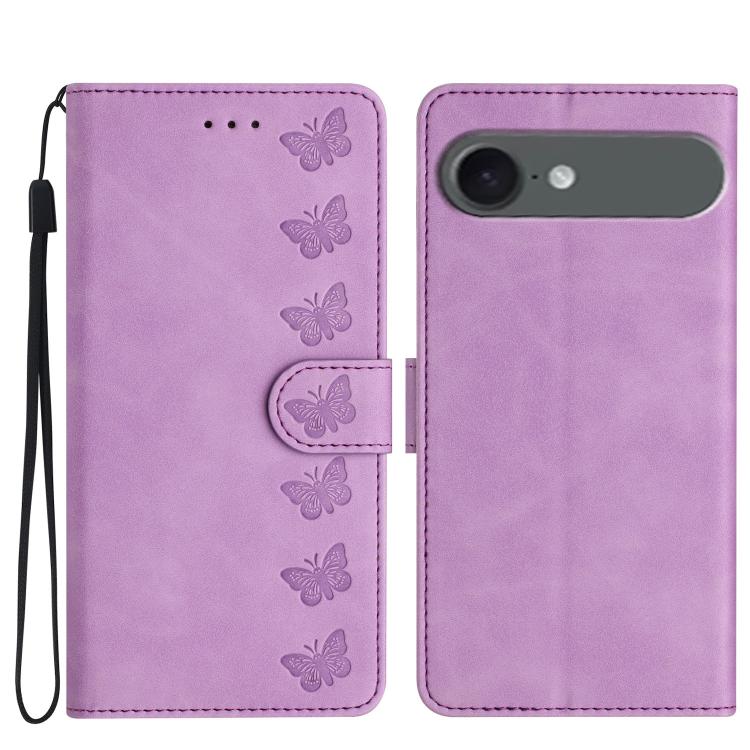 Seven Butterflies Embossed Leather Phone Case, For iPhone 16e / 17e, For iPhone 17 Pro Max, For iPhone 17 Pro, For iPhone 17, For iPhone Air, For iPhone 16 Pro Max, For iPhone 16 Pro, For iPhone 16 Plus
