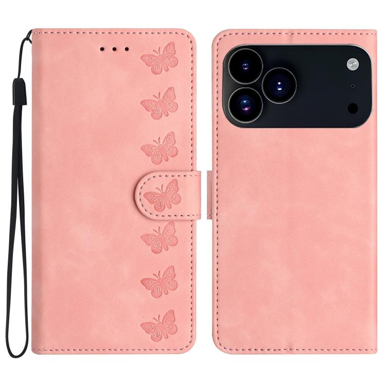 Seven Butterflies Embossed Leather Phone Case, For iPhone 16e / 17e, For iPhone 17 Pro Max, For iPhone 17 Pro, For iPhone 17, For iPhone Air, For iPhone 16 Pro Max, For iPhone 16 Pro, For iPhone 16 Plus