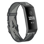 For Fitbit Charge 4 / Charge 3 / Charge 3 SE Stainless Steel Head Grain Nylon Denim Replacement Strap Watchband