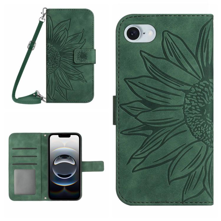 Skin Feel Sun Flower Embossed Flip Leather Phone Case with Lanyard, For iPhone 17e / 16e, For iPhone 17 Pro Max, For iPhone 17 Pro, For iPhone 17