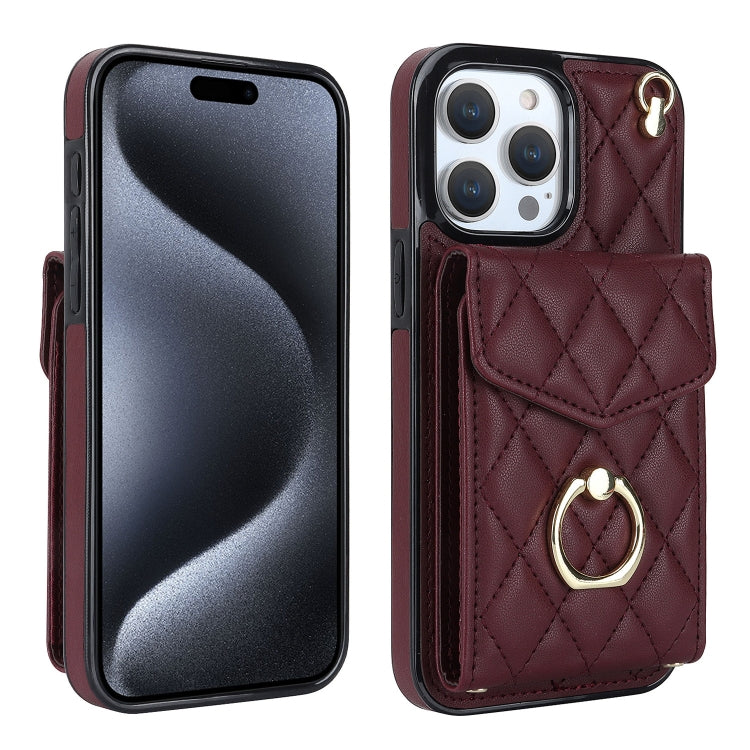 Rhombic Texture Card Bag Phone Case with Long Lanyard, For iPhone 17e / 16e, For iPhone 17 Pro Max, For iPhone 17 Pro, For iPhone 17, For iPhone Air, For iPhone 15 Pro Max