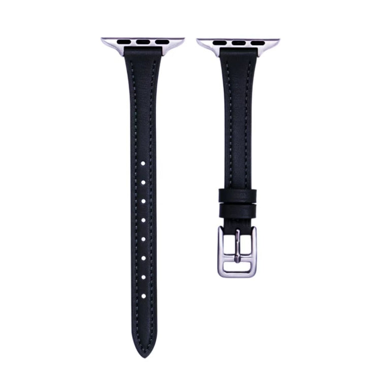 T-shaped Slim Genuine Leather Watch Band, For Apple Watch Series 10 46mm, For Apple Watch Series 10 42mm, For Apple Watch SE 2023 44mm, For Apple Watch SE 2023 40mm, For Apple Watch Ultra 2 49mm, For Apple Watch Series 9 45mm