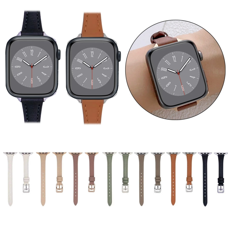 T-shaped Slim Genuine Leather Watch Band, For Apple Watch Series 5 44mm, For Apple Watch Series 5 40mm, For Apple Watch Series 4 44mm, For Apple Watch Series 4 40mm, For Apple Watch Series 3 38mm, For Apple Watch Series 3 42mm