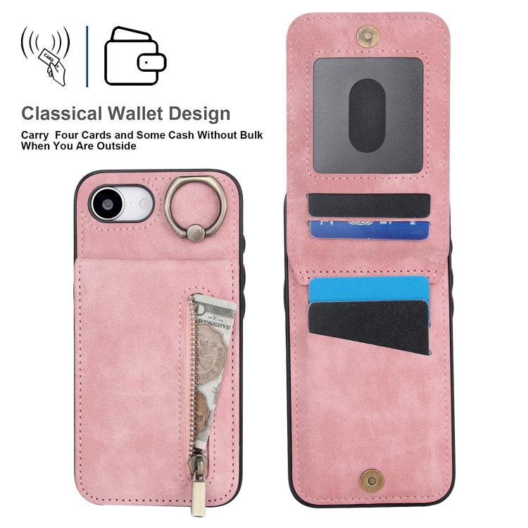 Retro Ring and Zipper RFID Card Slot Phone Case, For iPhone 17e / 16e, For iPhone 17 Pro Max, For iPhone 17 Pro, For iPhone 17, For iPhone Air, For iPhone 16 Pro Max