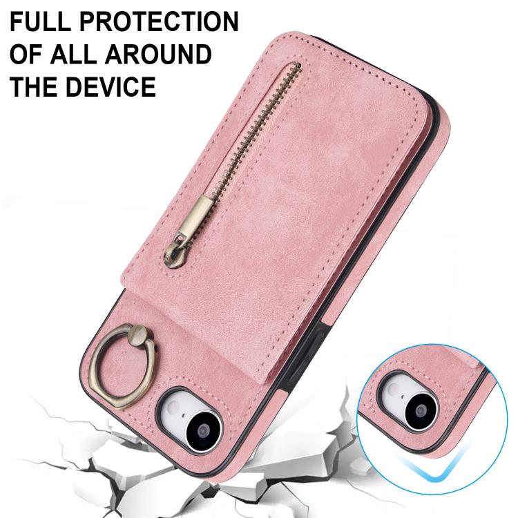 Retro Ring and Zipper RFID Card Slot Phone Case, For iPhone 17e / 16e, For iPhone 17 Pro Max, For iPhone 17 Pro, For iPhone 17, For iPhone Air, For iPhone 16 Pro Max