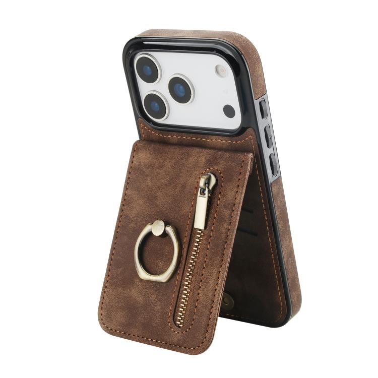 Retro Ring and Zipper RFID Card Slot Phone Case, For iPhone 17e / 16e, For iPhone 17 Pro Max, For iPhone 17 Pro, For iPhone 17, For iPhone Air, For iPhone 16 Pro Max