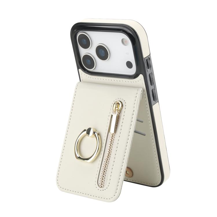 Retro Ring and Zipper RFID Card Slot Phone Case, For iPhone 17e / 16e, For iPhone 17 Pro Max, For iPhone 17 Pro, For iPhone 17, For iPhone Air, For iPhone 16 Pro Max